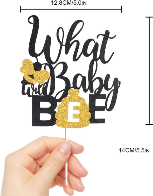 What Will Baby Bee Gender Reveal Cake Topper - Gold Glitter Bumble Honey Bee Honeycomb Cake Décor for Baby Shower