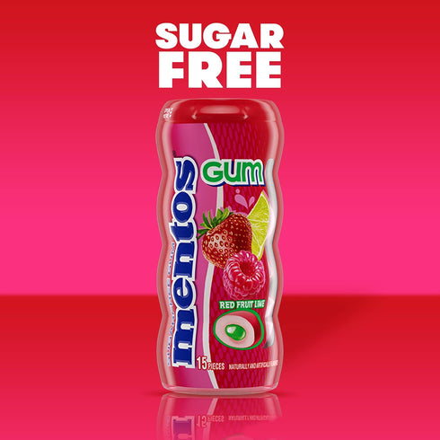 15 Pack (Pack 10) Mentos SugarFree Chewing Gum with Xylitol Piece Bottle Bulk of, Red Fruit & Lime