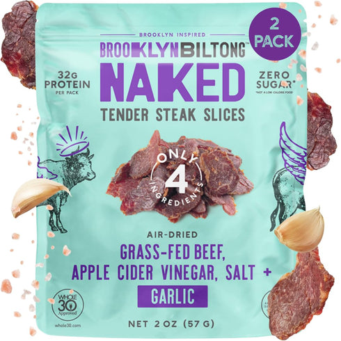 Brooklyn Biltong Steakhouse, Garlic Naked Tender Slices (2oz, Pack of 2), Grass