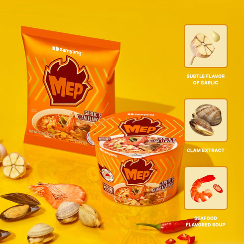 3.88 oz (Pack 4) Samyang MEP Garlic Clam Ramen, Spicy Korean Instant Noodle Soup, ENHYPEN Pick, Refreshing Seafood Bone