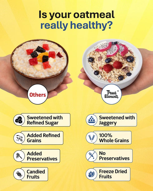 1kg True Elements Whole Oatmeal - With Chia and Real Fruits, Cereal for Breakfast | Diet Food for Weight Loss