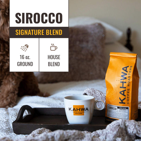 1 lb Kahwa Coffee Sirocco Medium Dark Roast House Blend, Ground Coffee, Bag