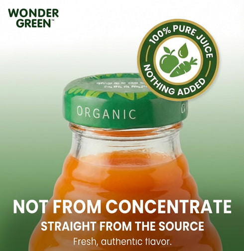 Wonder Green 100% 8.45 oz (6 Pack) Organic Carrot, Celery & Kale Cold Pressed Juice, | Vegetable Juice Blend, All
