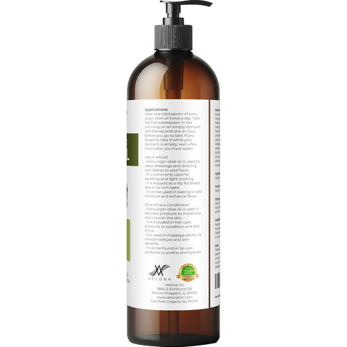 8 Oz 100% velona USDA Certified Organic Olive Oil - Fl | Pure and Natural Carrier Oil | Extra Virgin, Unrefined, Cold