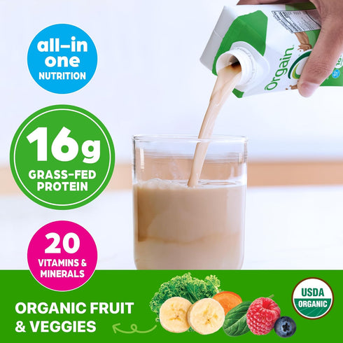 16g 20 11 Oz (12 Pack) Orgain Organic Nutritional Protein Shake, Iced Caf Mocha - Grass Fed Whey Protein, Meal