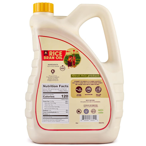1.32 100% (169 oz/1.32 Gourmanity Rice Bran Oil, Bulk Gallon Easy Pour Bottle, Heart Healthy Oil Made From Pure Rice
