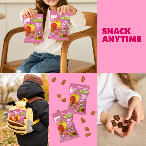 Gummy 12-Pack (480g), Bob Snail Fruit Bites Apple Raspberry flavor, Real Fruit Snacks with No Added Sugar, Vegan