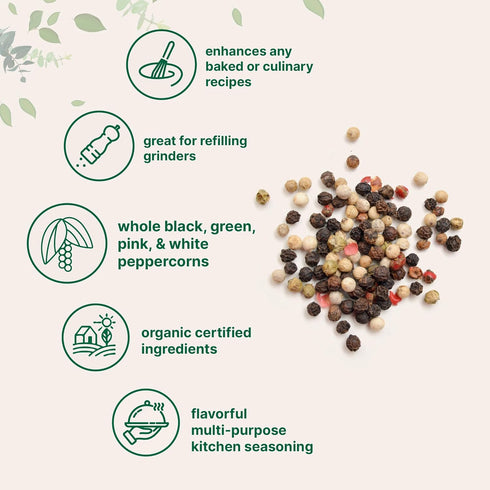 2lbs Micro Ingredients Organic Whole Rainbow Peppercorns, | Premium Whole Peppercorns for Grinder Refill | Great
