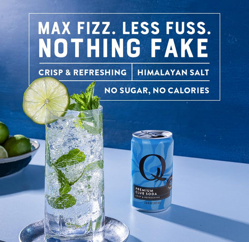 0 7.5 oz (Pack 24) Q CLUB SODA - Club soda with Himalayan Salt - Ideal for Cocktails & Mocktails - No Sugar, Perfectly