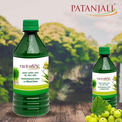 Amla-Aloevera 500ml 16.90 oz (Pack 2) Patanjali Juice with Wheatgrass Juice / fl