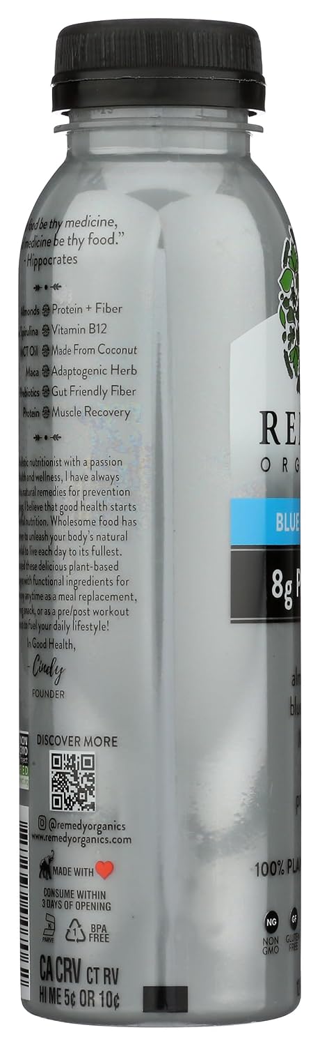 12 Oz Remedy Organics Blue Essentials Fl | Plant Based Protein Shakes, Ready to Drink | USDA Organic, Gluten Free