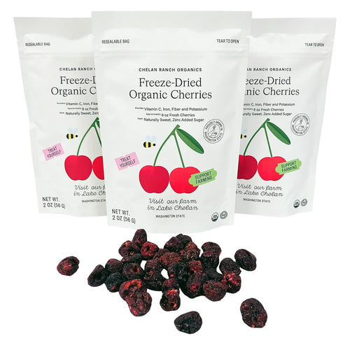 2 (3-Pack) Chelan Ranch Organics Freeze-Dried Organic Cherries, Non-GMO & Vegan, Ounce Bag