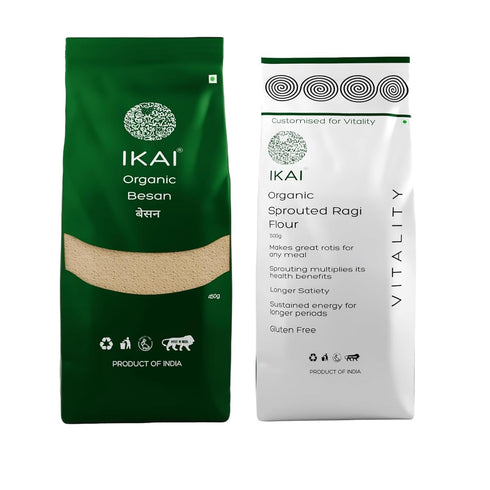 IKAI Organic Pure Besan Fresh Milled Gram Flour + Sprouted Ragi Flour/Finger