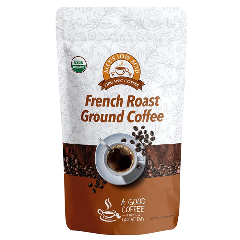 Alex's Low Acid Organic Coffee, 12oz Bag, Fresh Ground French Roast