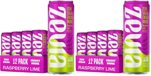 Zevia Zero Sugar Energy Drink,Raspberry Lime,12 oz Cans Naturally Sweetened,Zero Calorie Sugar
