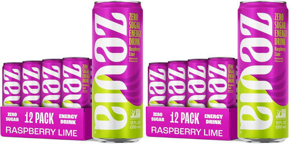 Zevia Zero Sugar Energy Drink,Raspberry Lime,12 oz Cans Naturally Sweetened,Zero Calorie Sugar