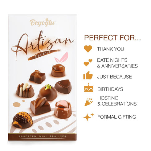 8 Count, 2.82 Oz Beyoglu Artisan Assorted Chocolate Pralines with Gourmet Fillings, Box