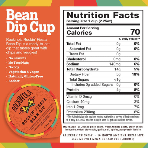 (10 Rockin'Ola Rockin' Fiesta Bean Dip, Shelf Stable Bean Dip Cups, Zesty Southwest Flavor, Perfect Sidekick