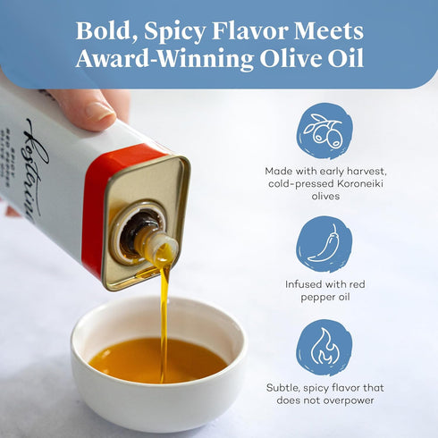 (16.9 oz) Kosterina Spicy Red Pepper Olive Oil Tin | Polyphenol Rich Greek Olive Oil, Cold-Pressed from Early Harvest