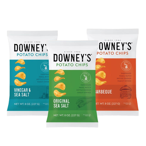 (8oz, 3-Pack) Downeys Potato Chips, No Salt Kettle-Cooked Potato Chips, Handcrafted Snack, Small-Batch, Light