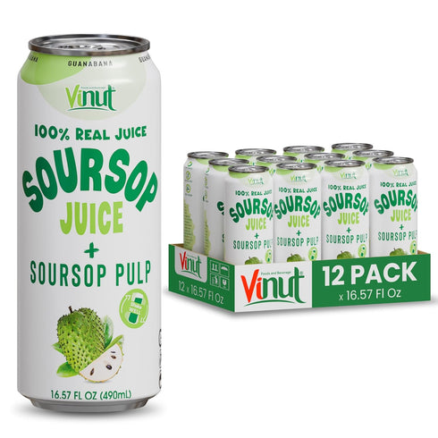 Vinut 100% Soursop Juice With Pulp (16.57 fl oz, Pack 12), No