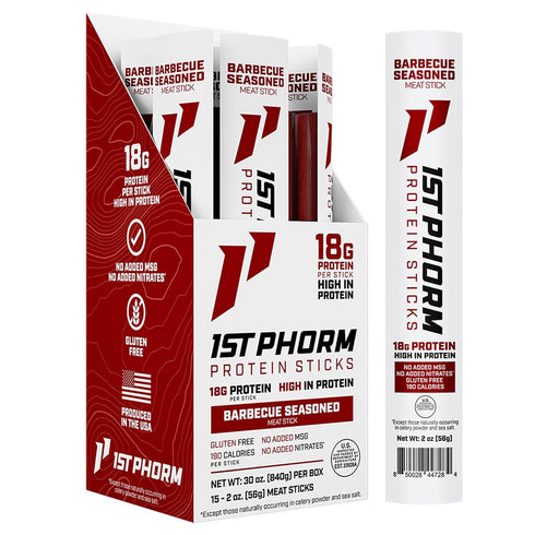 1st Phorm Meat Sticks, Seasoned BBQ Protein Snacks, 18g Protein Per Serving,