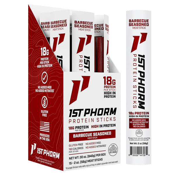 1st Phorm Meat Sticks, Seasoned BBQ Protein Snacks, 18g Protein Per Serving,