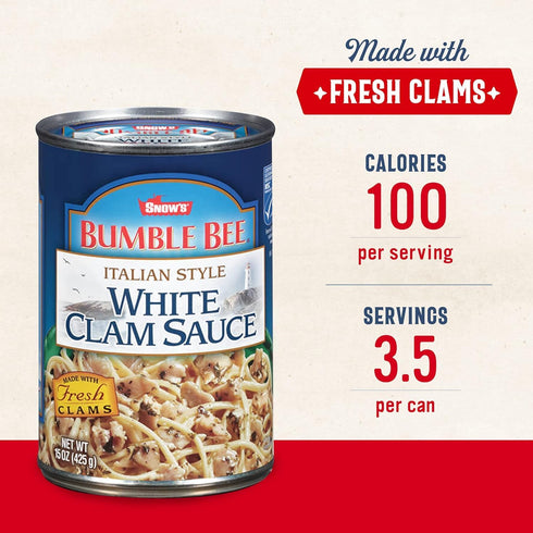 15 (Pack 4) Snow's Italian Style White Clam Sauce, Ounce - Authentic Italian Clam Sauce - Made with Fresh Clams, Garlic