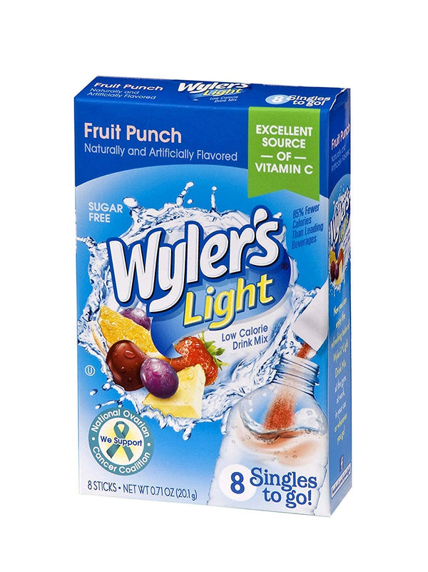 Wylers Light Singles-To-Go Sugar Free Drink Mix, Fruit Punch, 8 CT Per