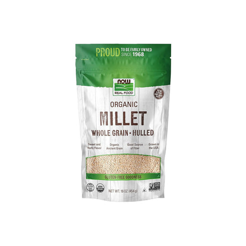 NOW Foods, Organic Millet, Gluten-Free, Whole Grain, Hulled, USA-Grown, 16-Ounce (Packaging May
