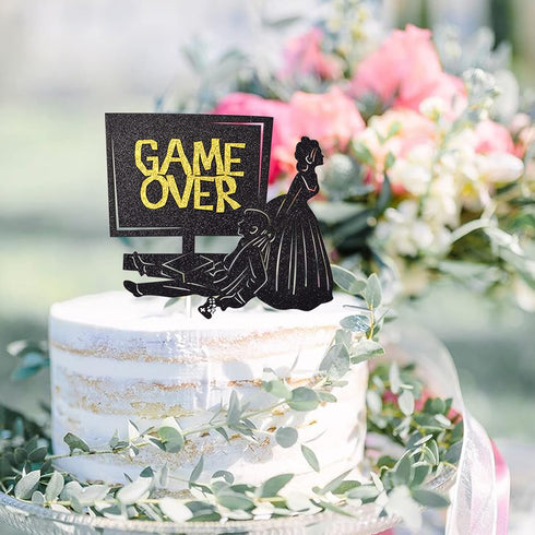 Game Over Cake Topper for Wedding Party Decorations, Funny Bride and Groom Cake Decor, Engagement Supplies