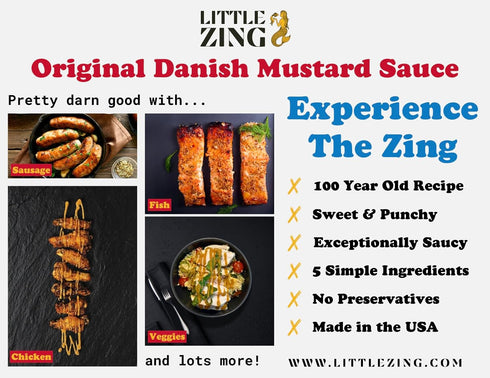 10 oz Little Zing Danish Mustard Sweet & Punchy Gourmet Mustard Sauce with Horseradish Kick All-Natural, No Oils