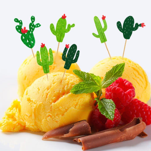 Cactus Cupcake Toppers, Summer Hawaii Theme Party Favors, 24PCS for Birthday Supplies