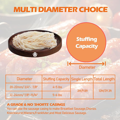 '-12M/39ft,20-22mm Natural Sheep Sausage Casing,Edible Casings for Sausage Making,Grade A,Great for Snack Sticks,Italian