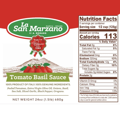 24 oz, La San Marzano Tomato Basil Sauce, Pasta Sauce Made in Italy, All Purpose Tomato Premium Quality, All Natural