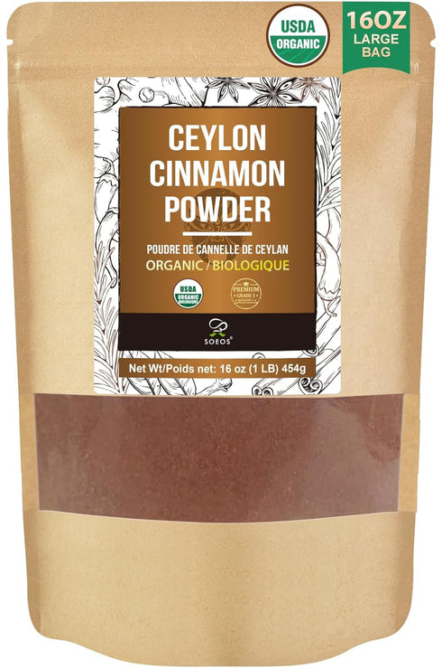 Soeos Organic Ceylon Cinnamon Powder, 16oz (454g), Premium Ground Cinnamon, Non-GMO, Gluten-Free,