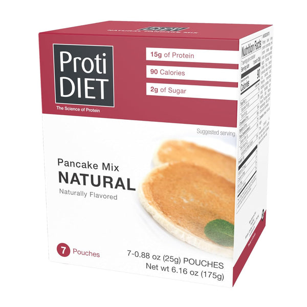 ProtiDIET Naturally Flavored Protein Pancake Mix, Low Fat, 7 Pancake Mix Packets Per Box