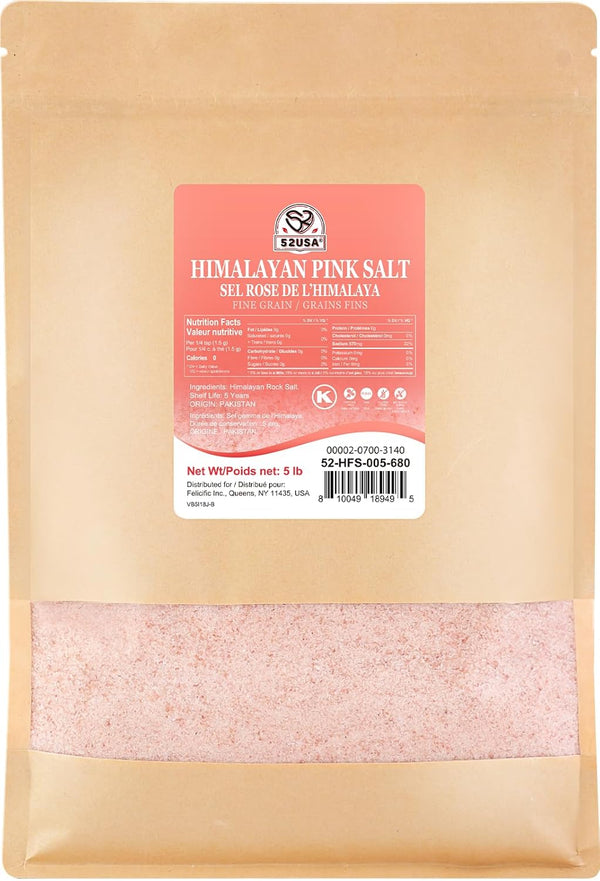 52USA Himalayan Pink Salt, Fine Grain, 80 oz (5 Pound), Pink Himalayan