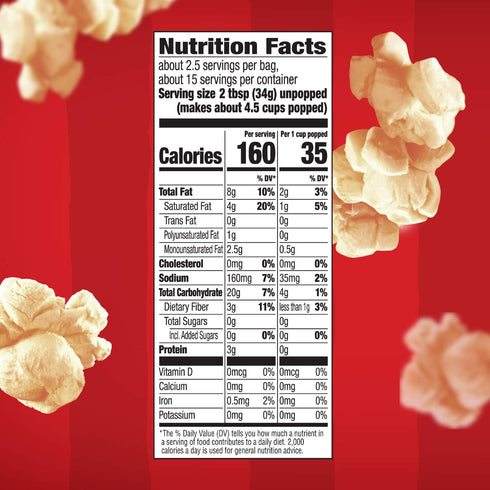 3g 3.3 oz., 6-Count Orville Redenbachers Microwave Popcorn, Kettle Corn, Fiber Per Serving