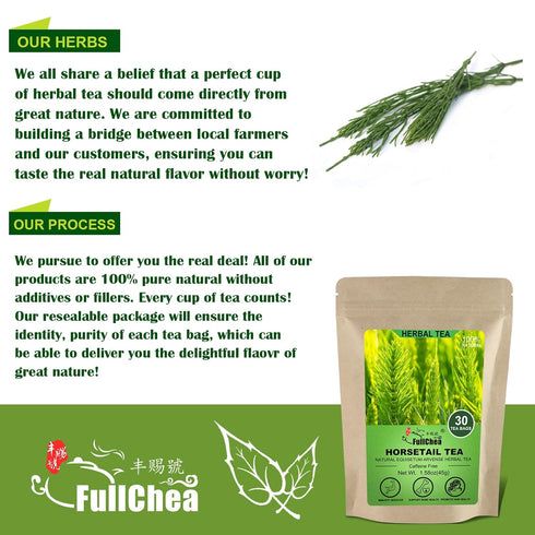 FullChea Horsetail Tea, 1.5g X 30 Count, Premium Dried Horsetail Herb for Hair & Nail, Non-GMO, Caffeine-free