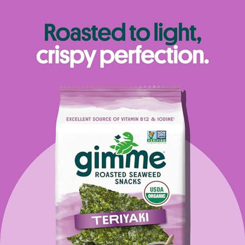 Gimme 6 Count, Omega3s Seaweed Organic Premium Roasted Seaweed Snacks, Teriyaki, Keto, Vegan, Gluten-Free, Great Source