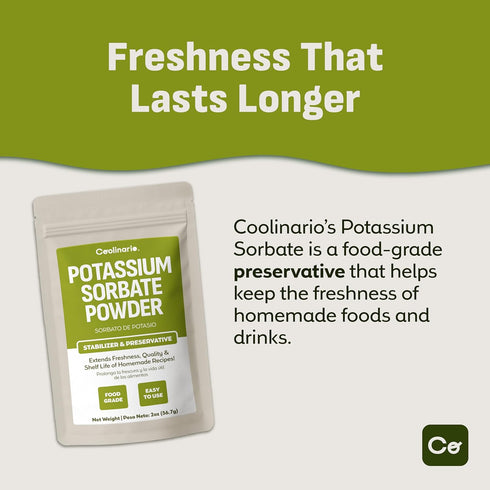 (2 Oz) Coolinario Potassium Sorbate Food Grade Preservative for Wine Stabilization, Homemade Jams, Baked Goods, Cheese