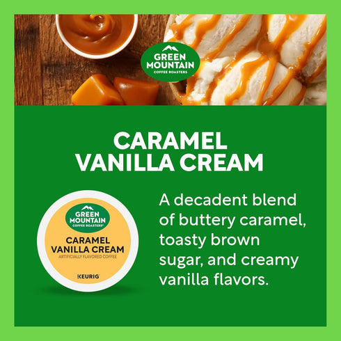 60 Count, (6 Packs 10) Green Mountain Coffee Roasters Caramel Vanilla Cream, Keurig Single Serve K-Cup Pods, Light
