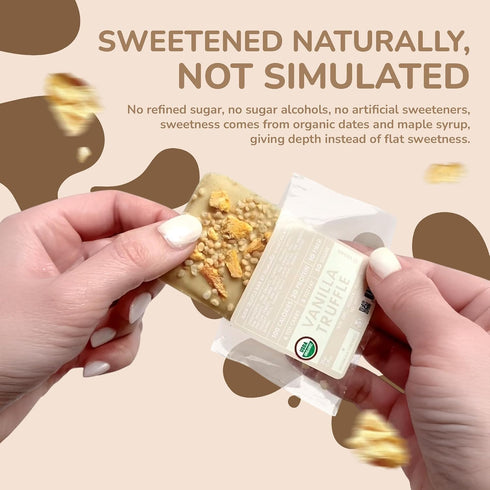 (12 25g) Rawmantic Vanilla Truffle Mini Bars x Blend of Vanilla, Vegan White Chocolate, Dates, Pea Protein Powder