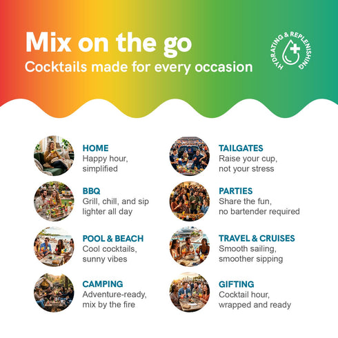 Pack (12) BYB Mixers Variety Organic Cocktail & Mocktail Mixers Party Punch, Cucumber Mint Martini, Mango Margarita