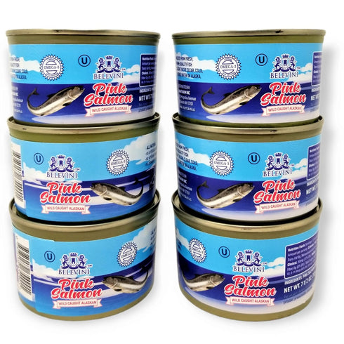 Belevini Pink Salmon Canned Wild Caught Alaskan 212g/7.4 Oz Natural Source of Omega-3