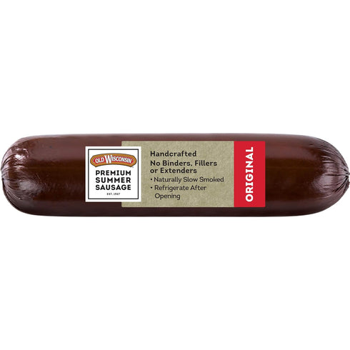 Old Wisconsin Premium Summer Sausage, 100% Natural Meat, Charcuterie, Ready to Eat, High Protein,