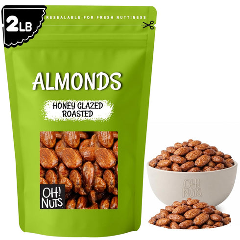 Oh! Nuts Honey Glazed Roasted Almonds - 2 lb - High-Protein Whole