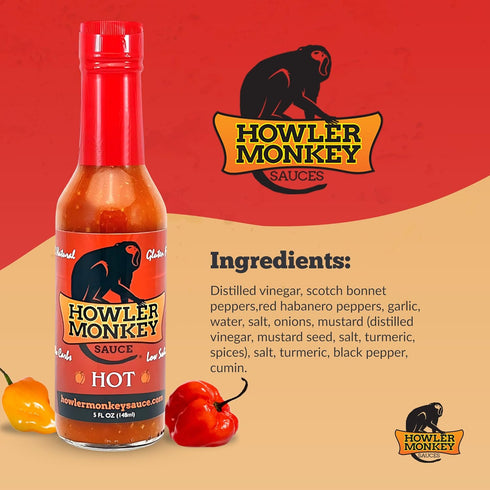 5 oz (1-Pack) Howler Monkey Sauce Hot - Panamanian Hot Sauce with Aji Chombo Pepper - Gluten-Free, No Carbs, Low Sodium
