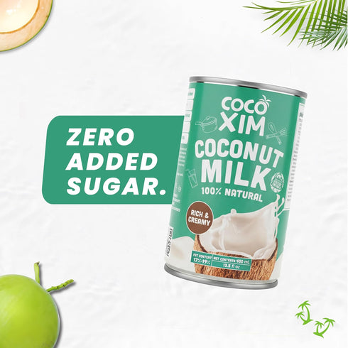 100% 400ml (Pack 12) COCOXIM Natural Coconut Milk, of | Zero Added Sugar | Rich & Creamy for Cooking | Halal & Kosher